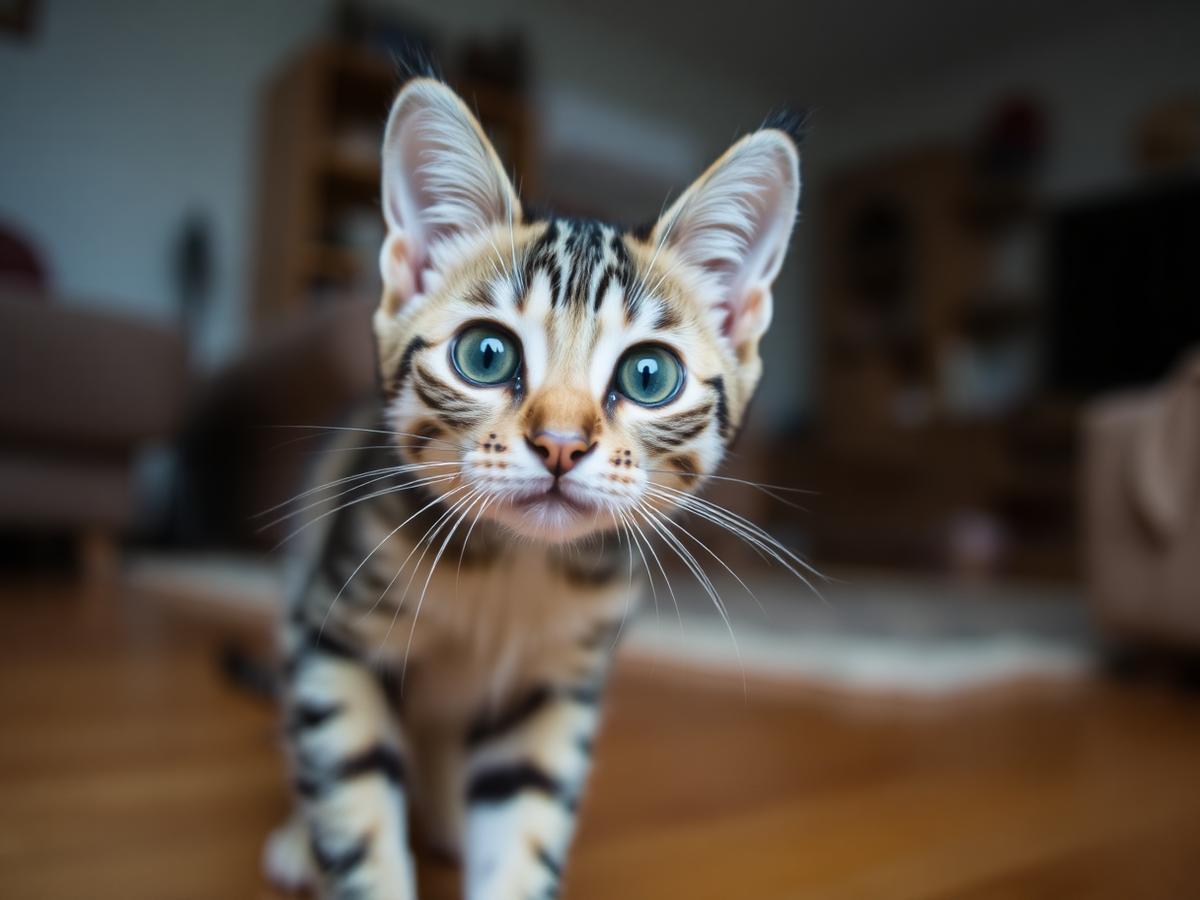 A shy tabby slowly approaching the camera
